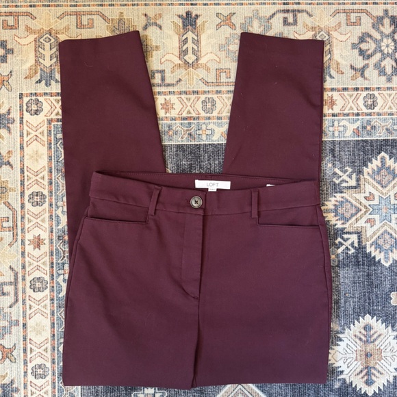 LOFT Curvy Sutton Skinny Women's Burgundy Wine Dress Pants Size 4 - Picture 2 of 13